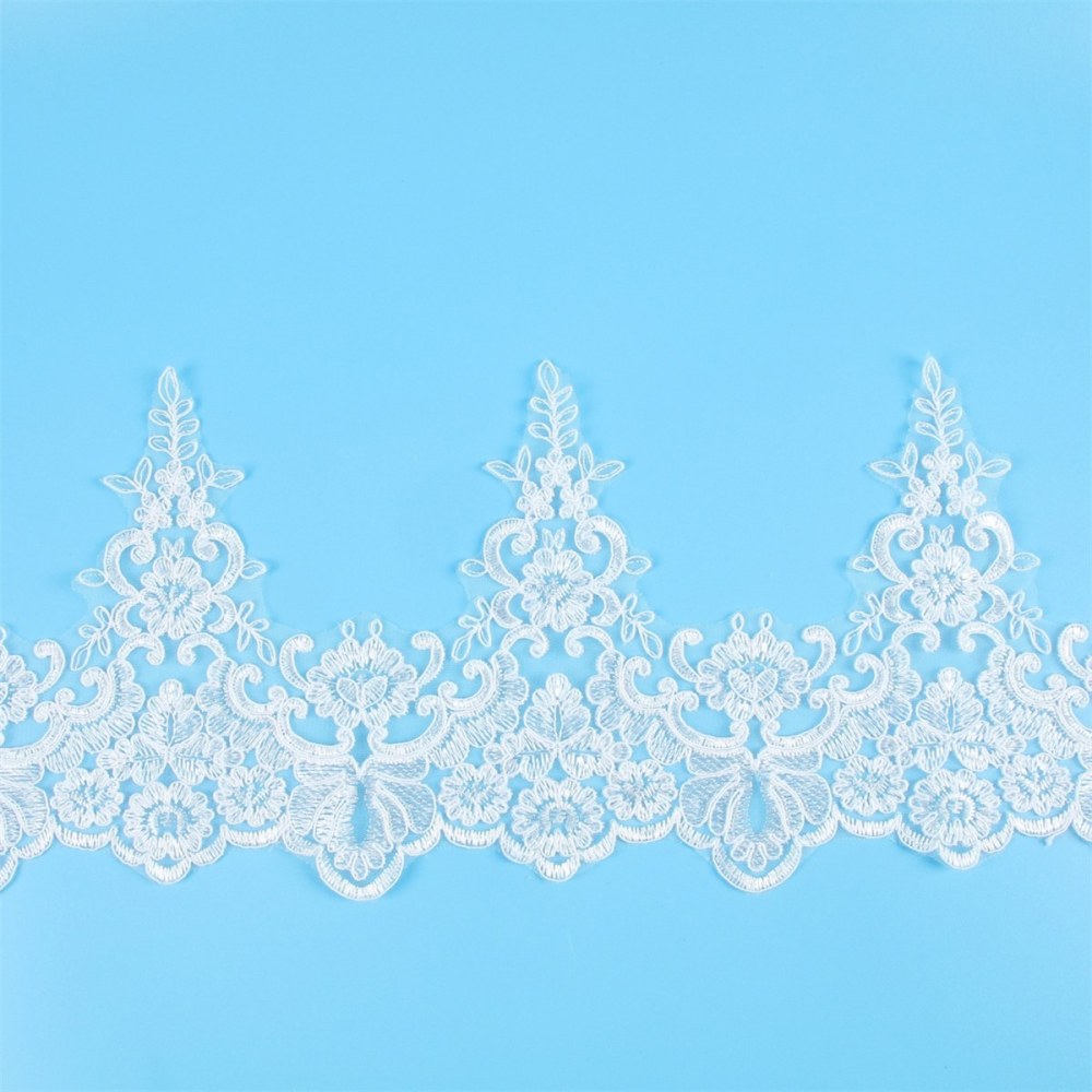 Bridal Lace Trim - Corded Embroidered Wedding Lace Trim | GTIN XC049
