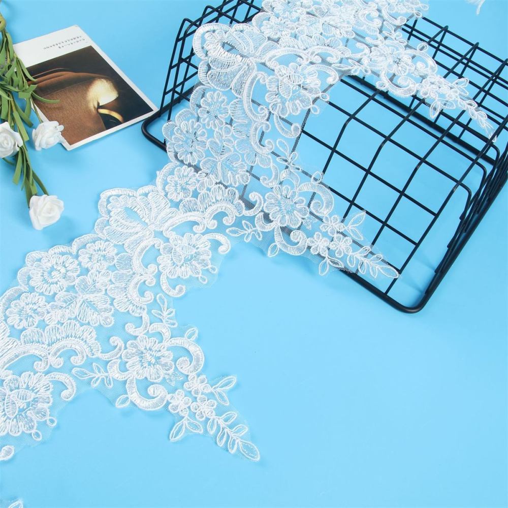 Bridal Lace Trim - Corded Embroidered Wedding Lace Trim | GTIN XC049