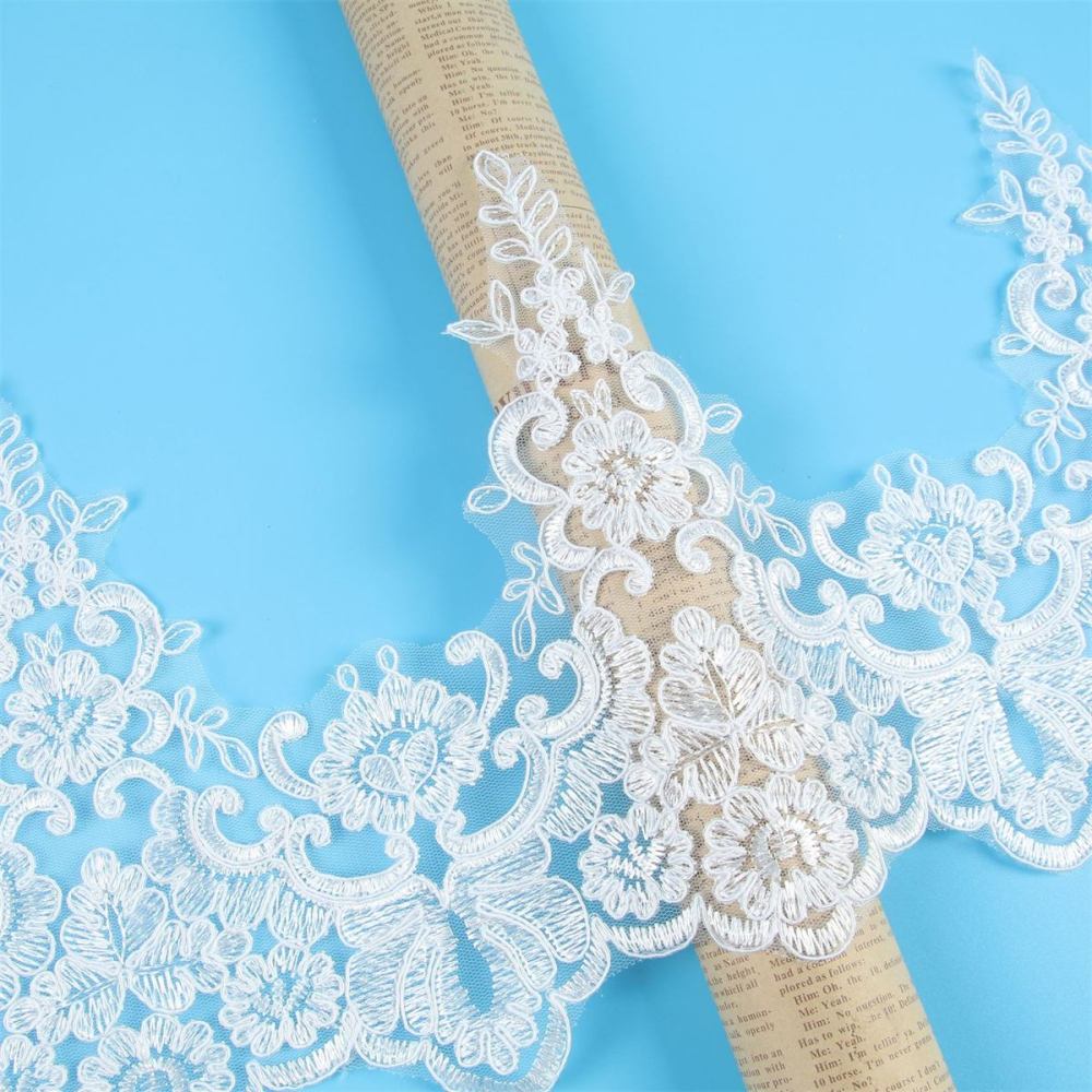 Bridal Lace Trim - Corded Embroidered Wedding Lace Trim | GTIN XC049