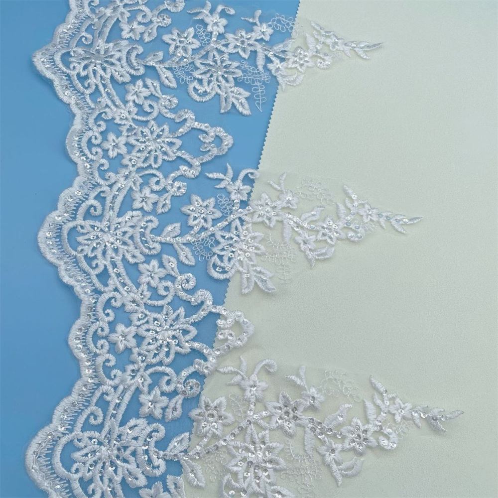 Bridal Lace Trim - Embroidered Sequin Wedding Lace Trim | GTIN XC052