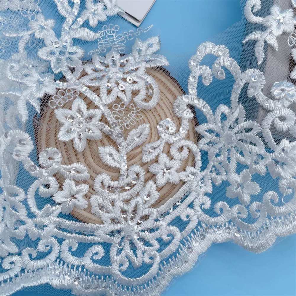 Bridal Lace Trim - Embroidered Sequin Wedding Lace Trim | GTIN XC052