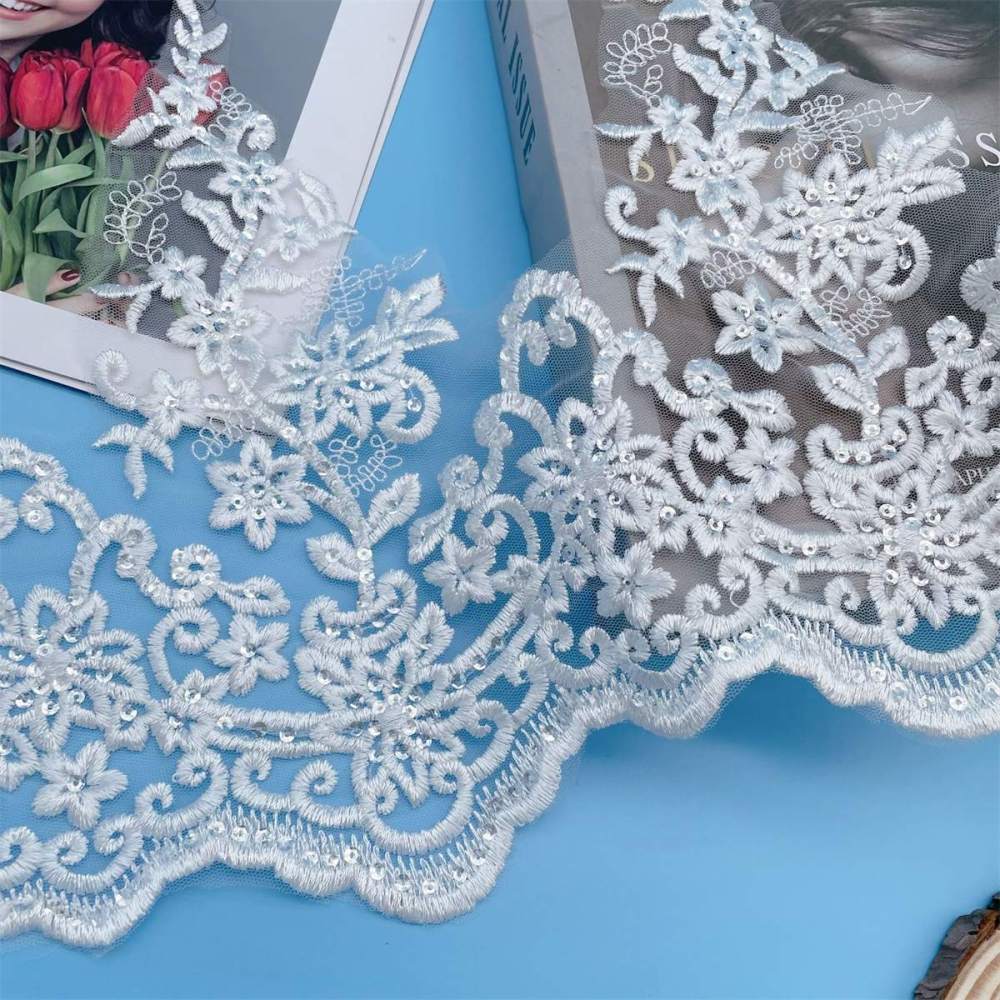 Bridal Lace Trim - Embroidered Sequin Wedding Lace Trim | GTIN XC052