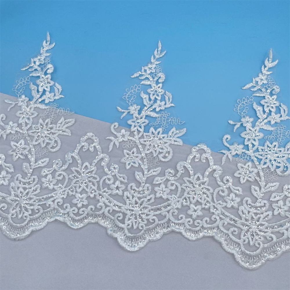 Bridal Lace Trim - Embroidered Sequin Wedding Lace Trim | GTIN XC052