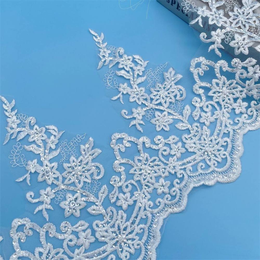 Bridal Lace Trim - Embroidered Sequin Wedding Lace Trim | GTIN XC052