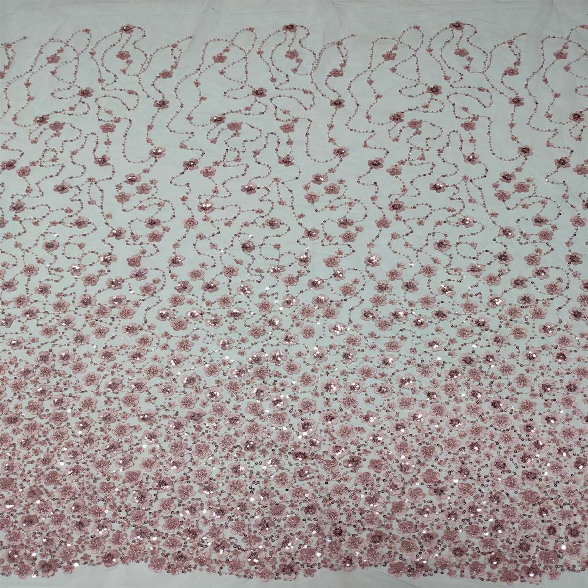 Embellished Beaded 3D Floral Tulle Lace Fabric with Beads | GTIN ZT073