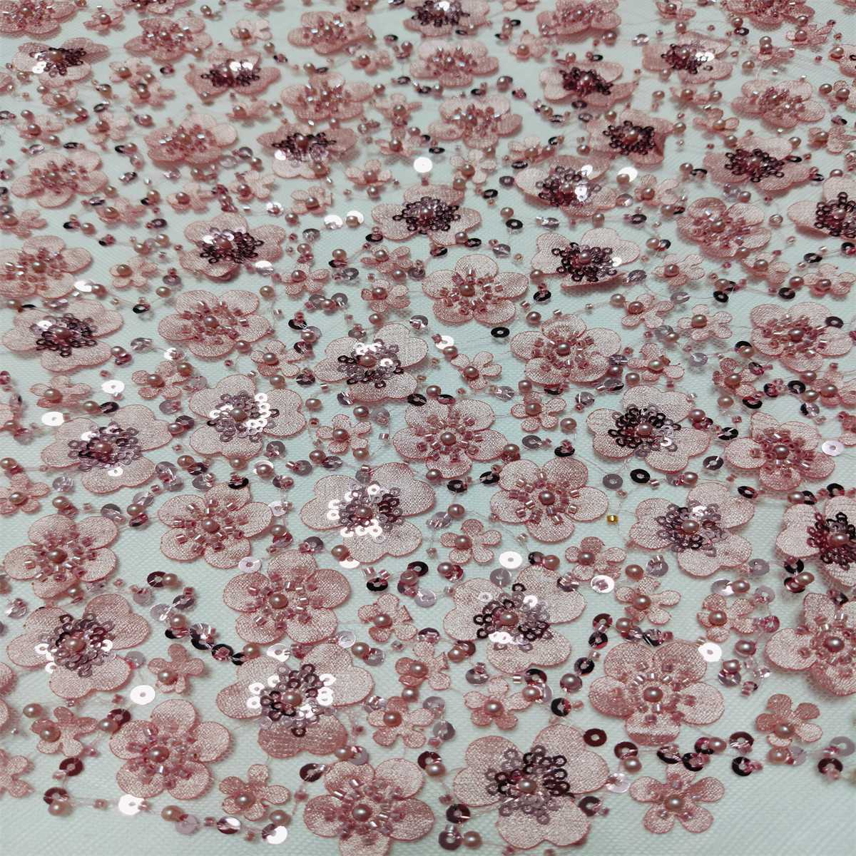 Embellished Beaded 3D Floral Tulle Lace Fabric with Beads | GTIN ZT073