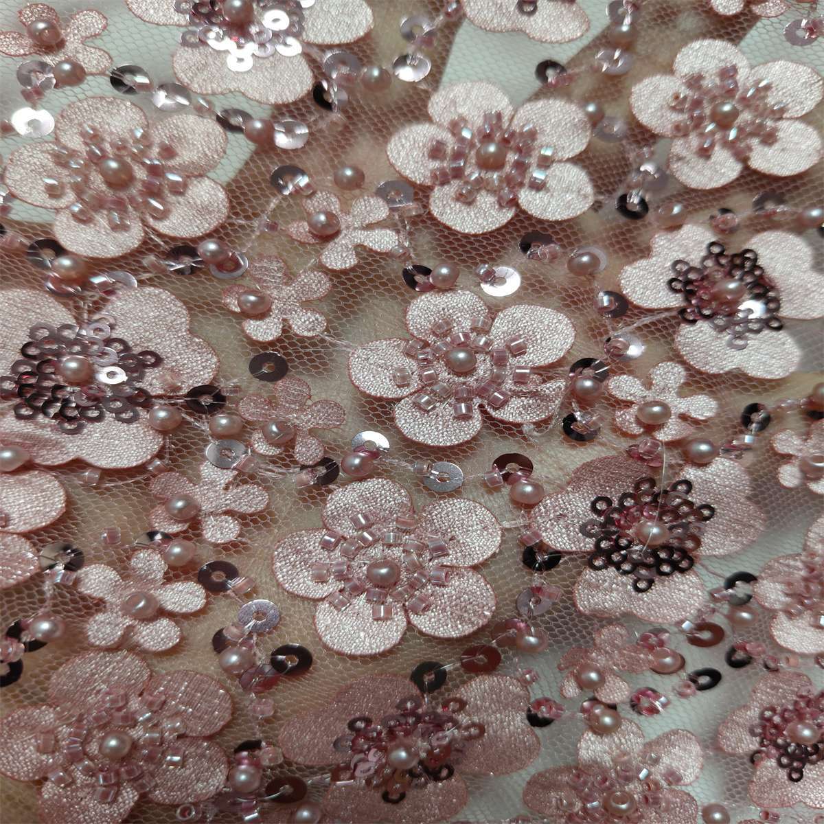 Embellished Beaded 3D Floral Tulle Lace Fabric with Beads | GTIN ZT073