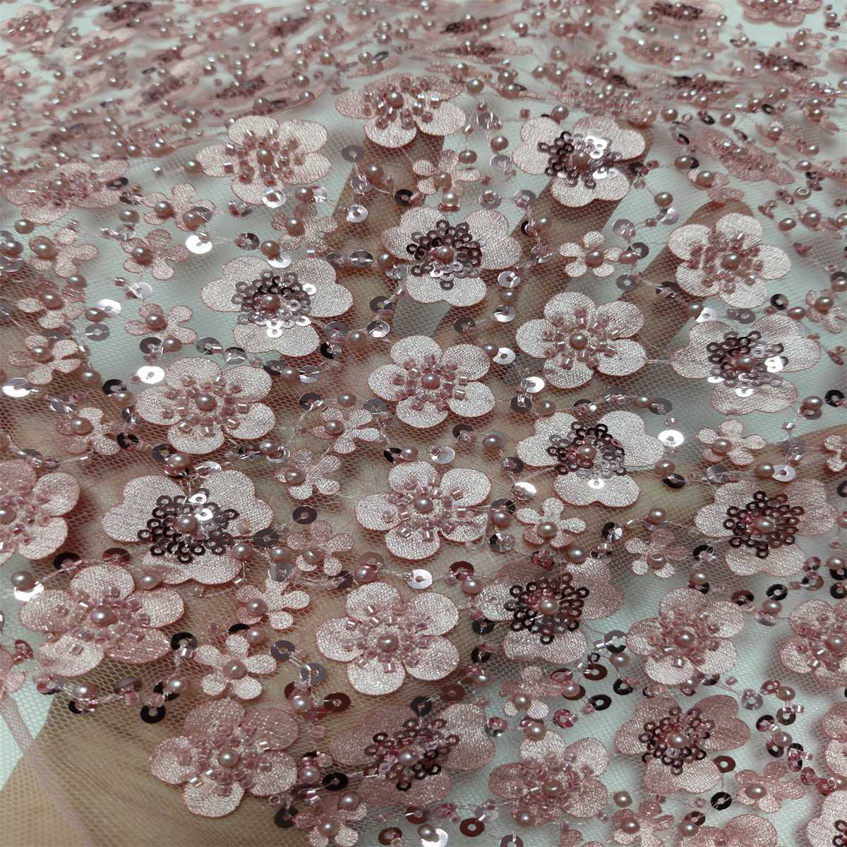 Embellished Beaded 3D Floral Tulle Lace Fabric with Beads | GTIN ZT073