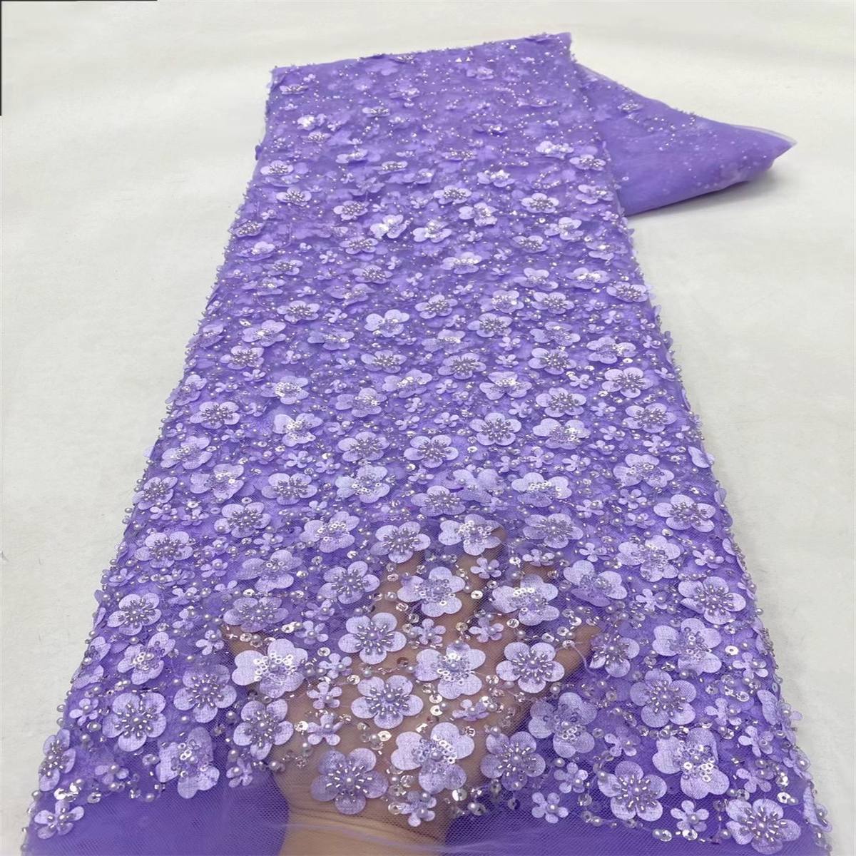Embellished Beaded 3D Floral Tulle Lace Fabric with Beads | GTIN ZT073