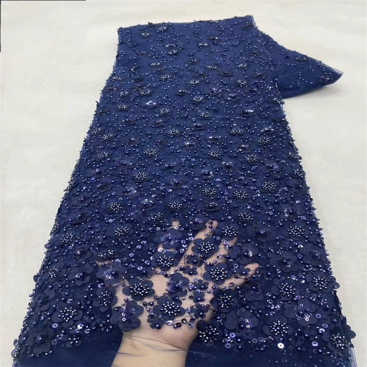 Embellished Beaded 3D Floral Tulle Lace Fabric with Beads | GTIN ZT073