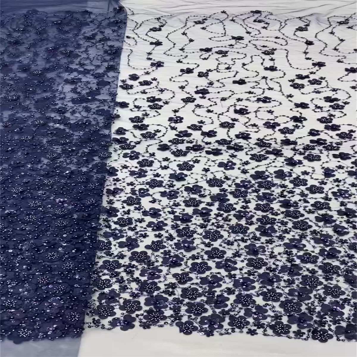 Embellished Beaded 3D Floral Tulle Lace Fabric with Beads | GTIN ZT073