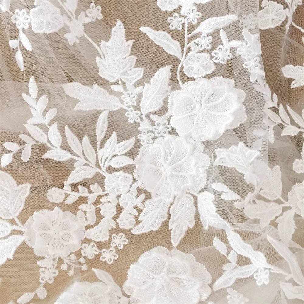Bridal Lace Fabric - 3D Floral Embroidered Wedding Lace Fabric | GTIN SX007