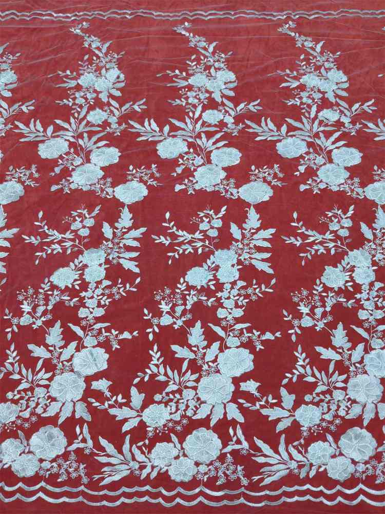 Bridal Lace Fabric - 3D Floral Embroidered Wedding Lace Fabric | GTIN SX007