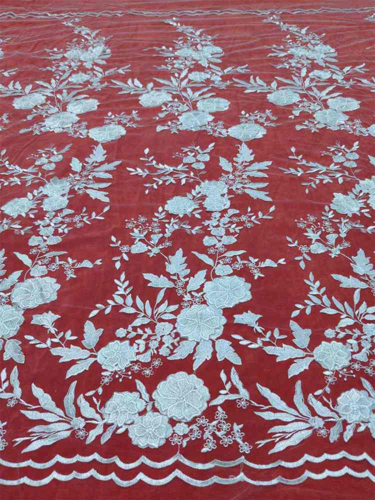 Bridal Lace Fabric - 3D Floral Embroidered Wedding Lace Fabric | GTIN SX007