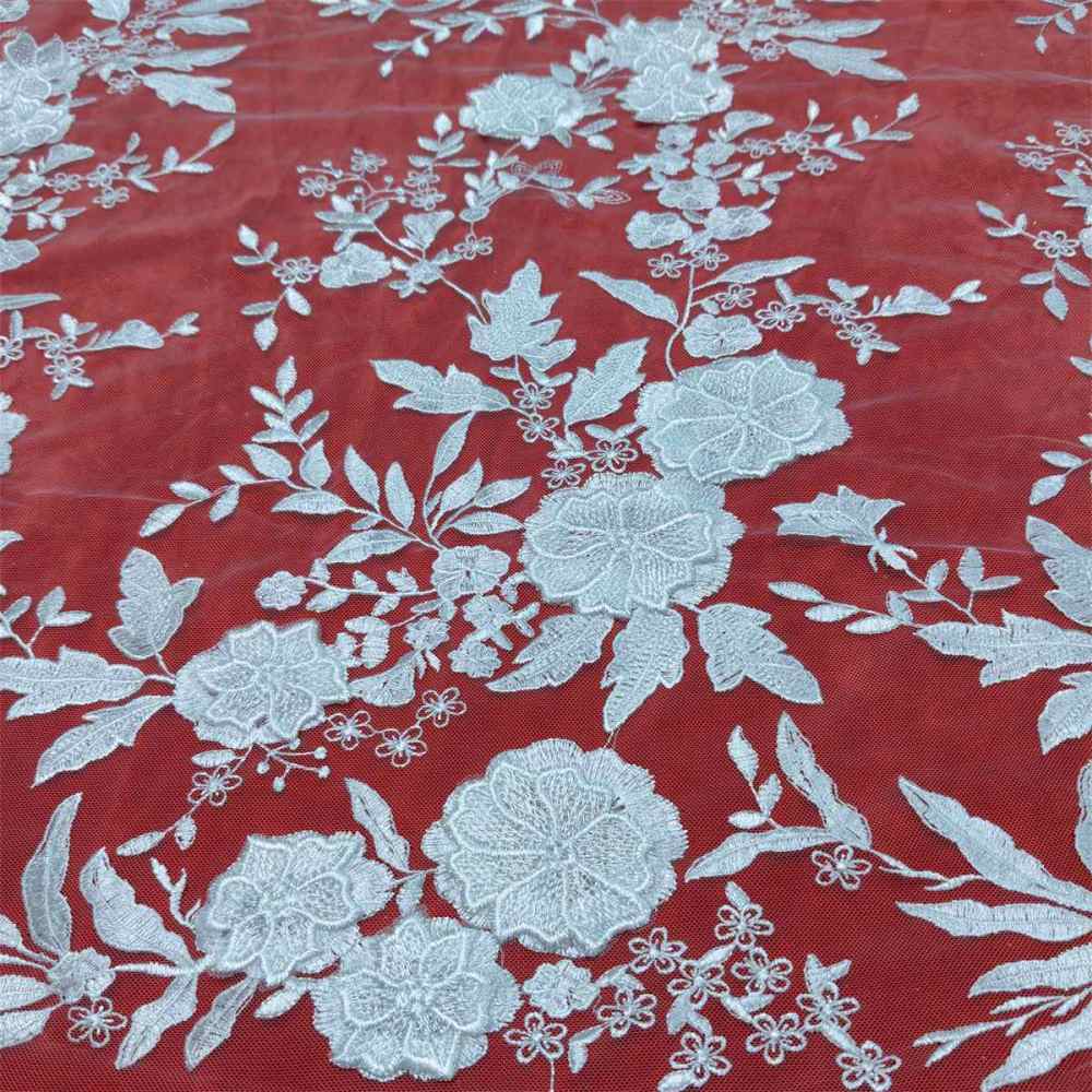 Bridal Lace Fabric - 3D Floral Embroidered Wedding Lace Fabric | GTIN SX007