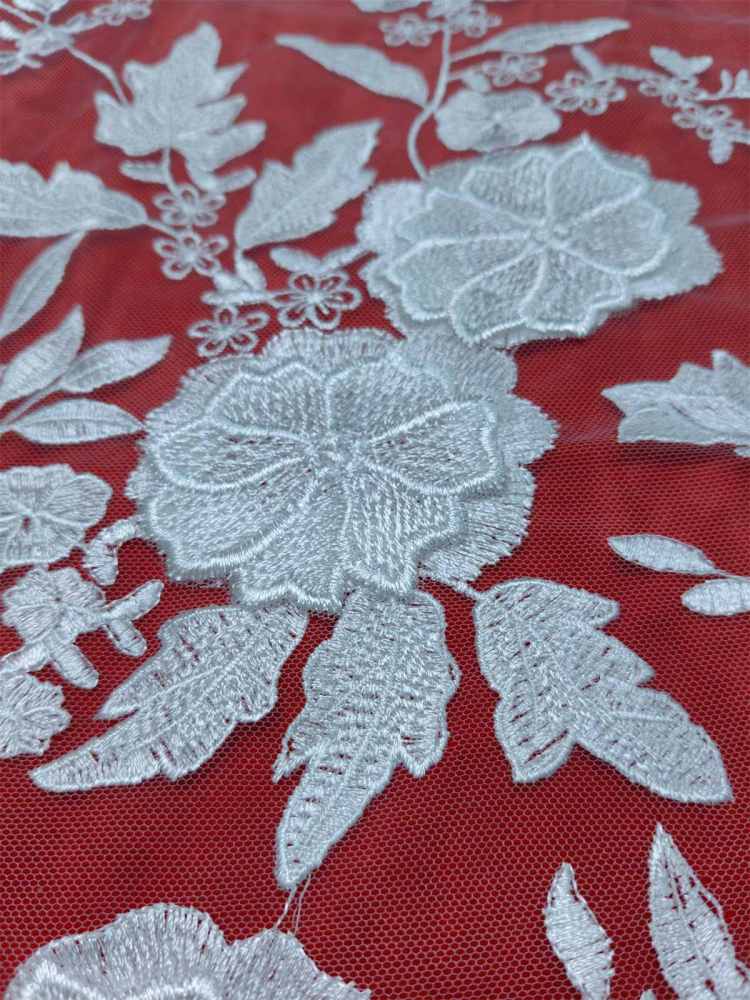 Bridal Lace Fabric - 3D Floral Embroidered Wedding Lace Fabric | GTIN SX007