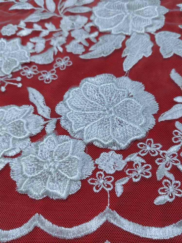 Bridal Lace Fabric - 3D Floral Embroidered Wedding Lace Fabric | GTIN SX007
