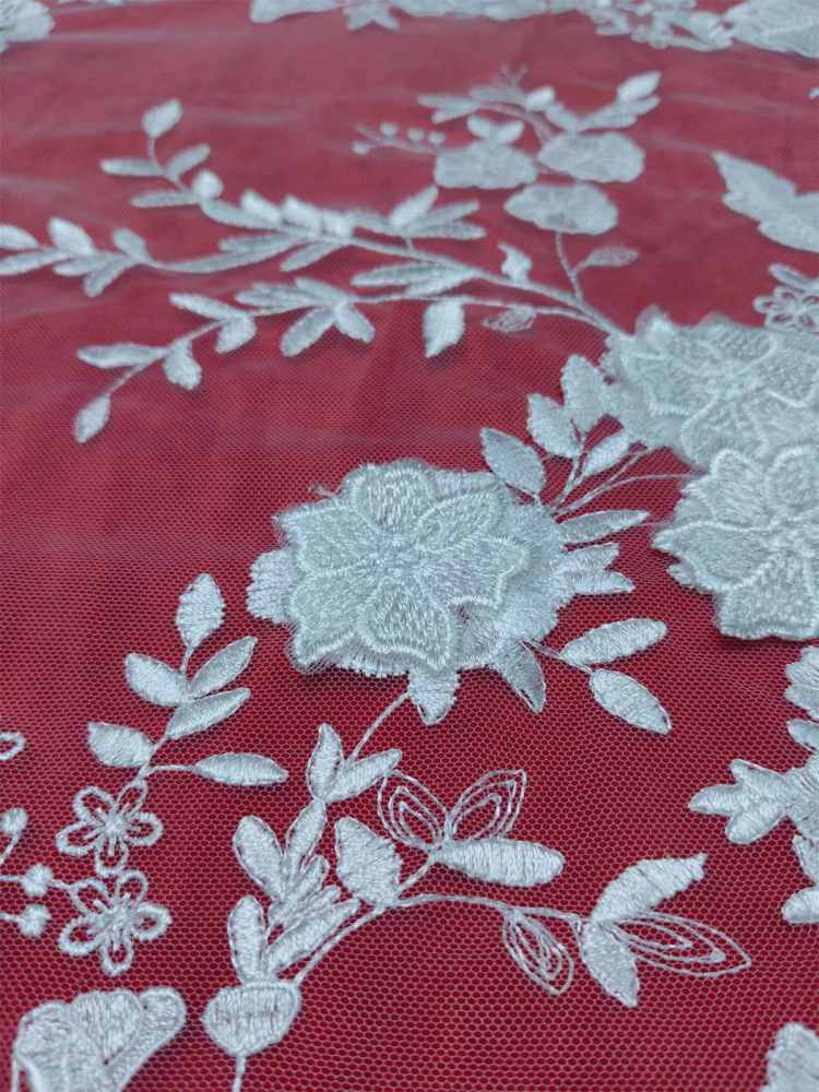 Bridal Lace Fabric - 3D Floral Embroidered Wedding Lace Fabric | GTIN SX007
