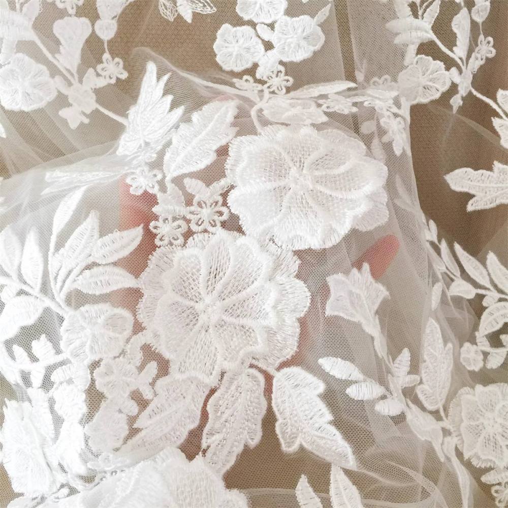 Bridal Lace Fabric - 3D Floral Embroidered Wedding Lace Fabric | GTIN SX007