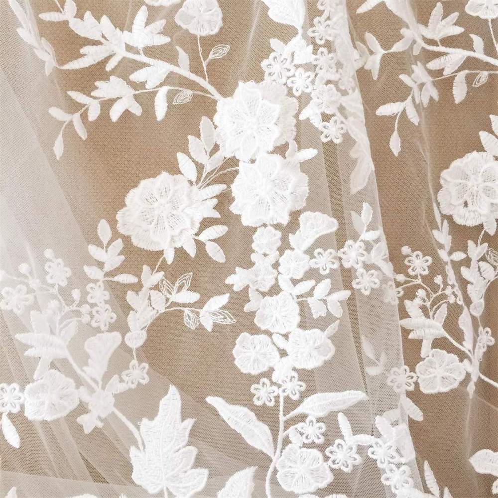 Bridal Lace Fabric - 3D Floral Embroidered Wedding Lace Fabric | GTIN SX007