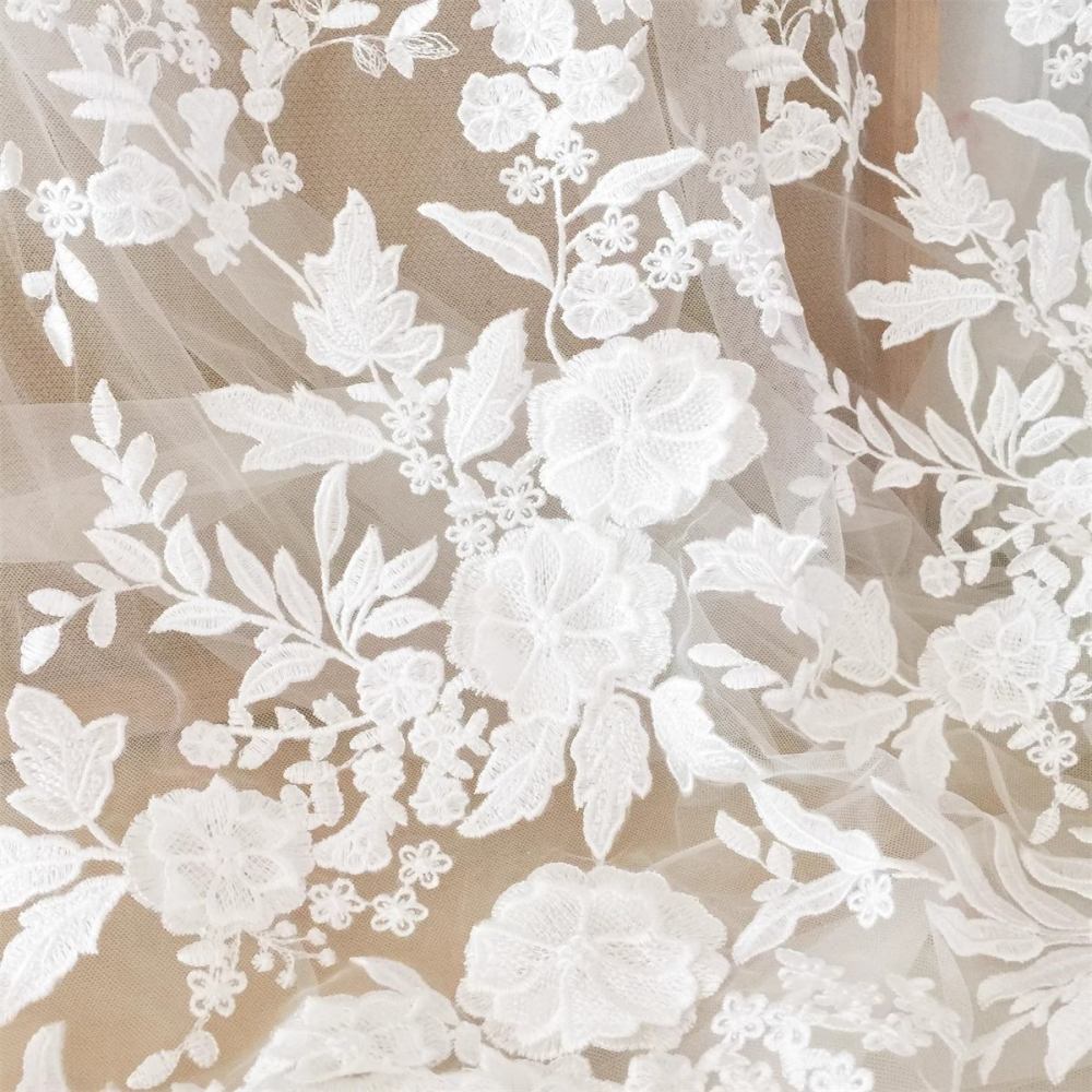 1 Yard Embroidered Bridal Lace Fabric SX007
