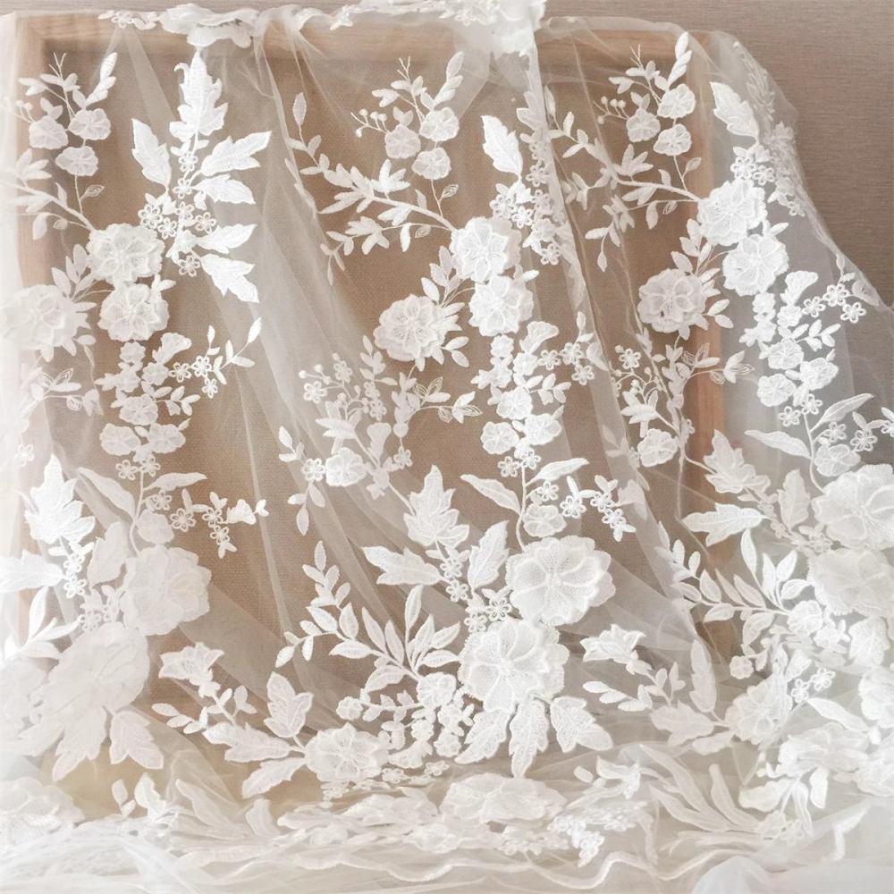 Bridal Lace Fabric - 3D Floral Embroidered Wedding Lace Fabric | GTIN SX007