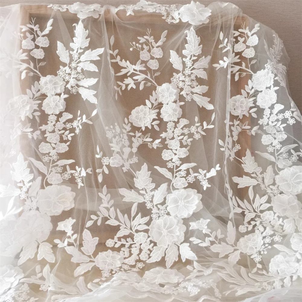 Bridal Lace Fabric - 3D Floral Embroidered Wedding Lace Fabric | GTIN SX007