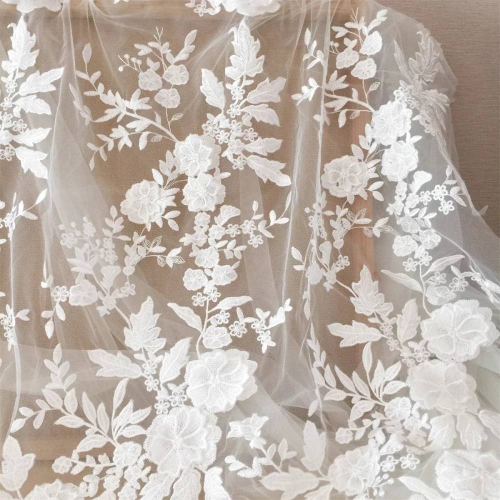 Bridal Lace Fabric - 3D Floral Embroidered Wedding Lace Fabric | GTIN SX007