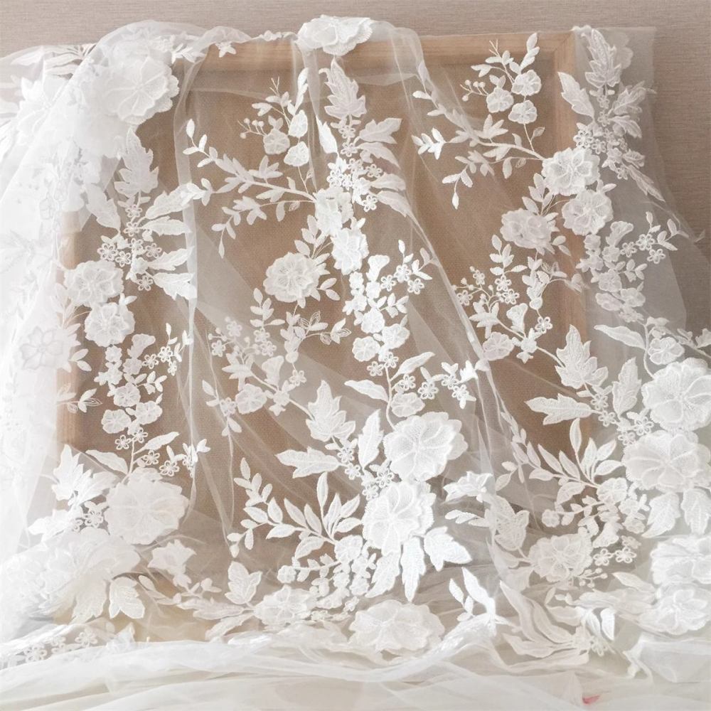 Bridal Lace Fabric - 3D Floral Embroidered Wedding Lace Fabric | GTIN SX007