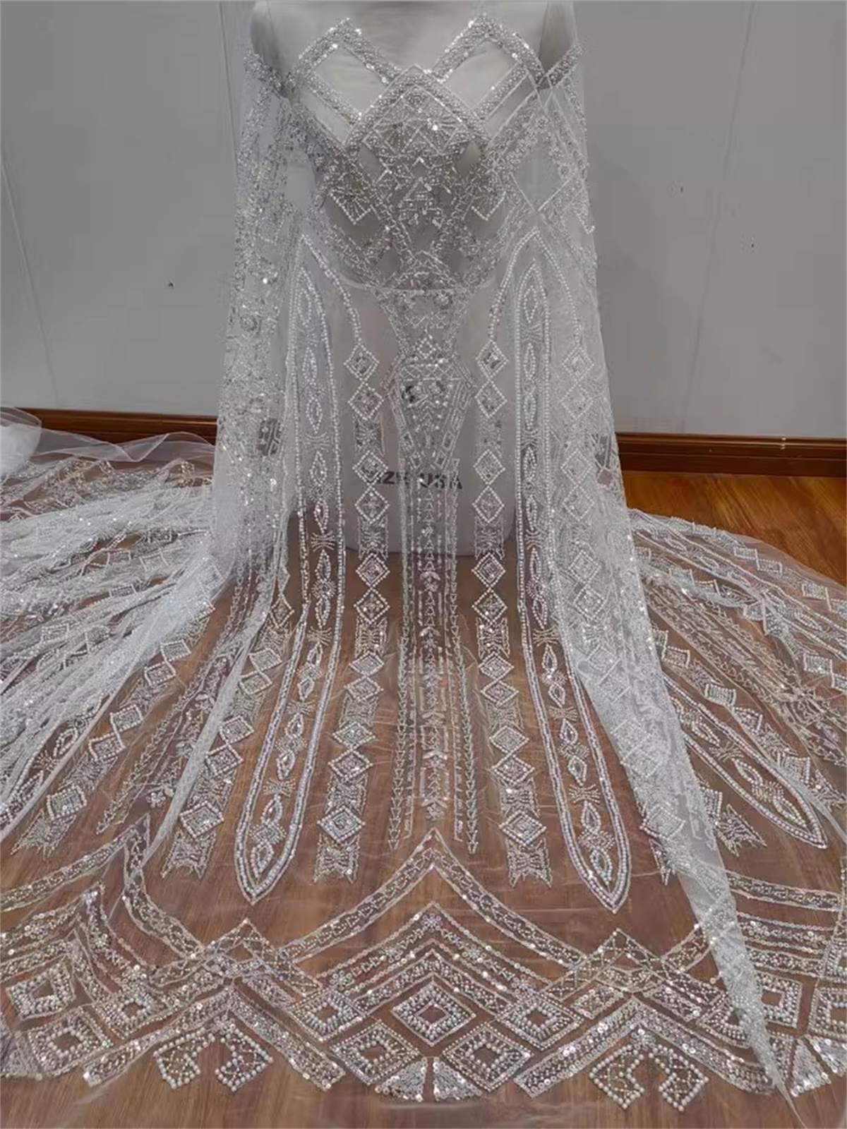 Bridal Lace Fabric - Beaded Tulle Wedding Lace Fabric | GTIN RX004