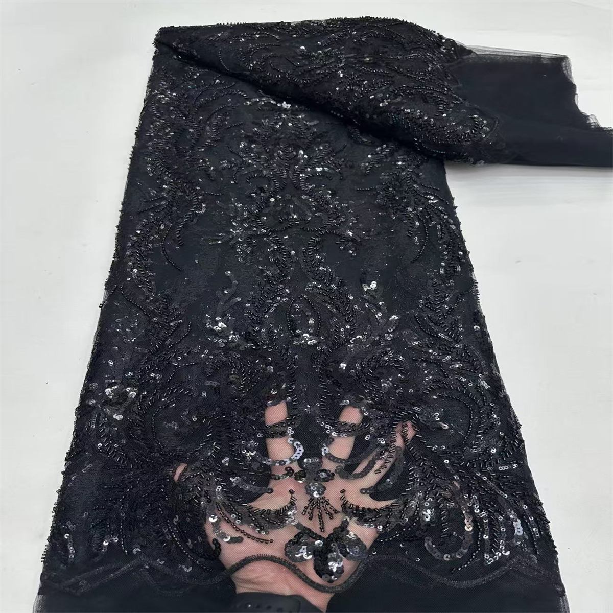 Embellished Beaded Tulle Lace Fabric with Beads | GTIN ZT162