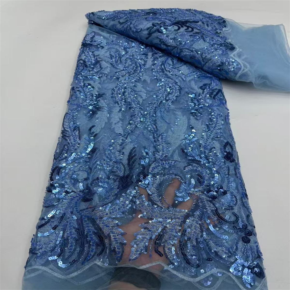 Embellished Beaded Tulle Lace Fabric with Beads | GTIN ZT162