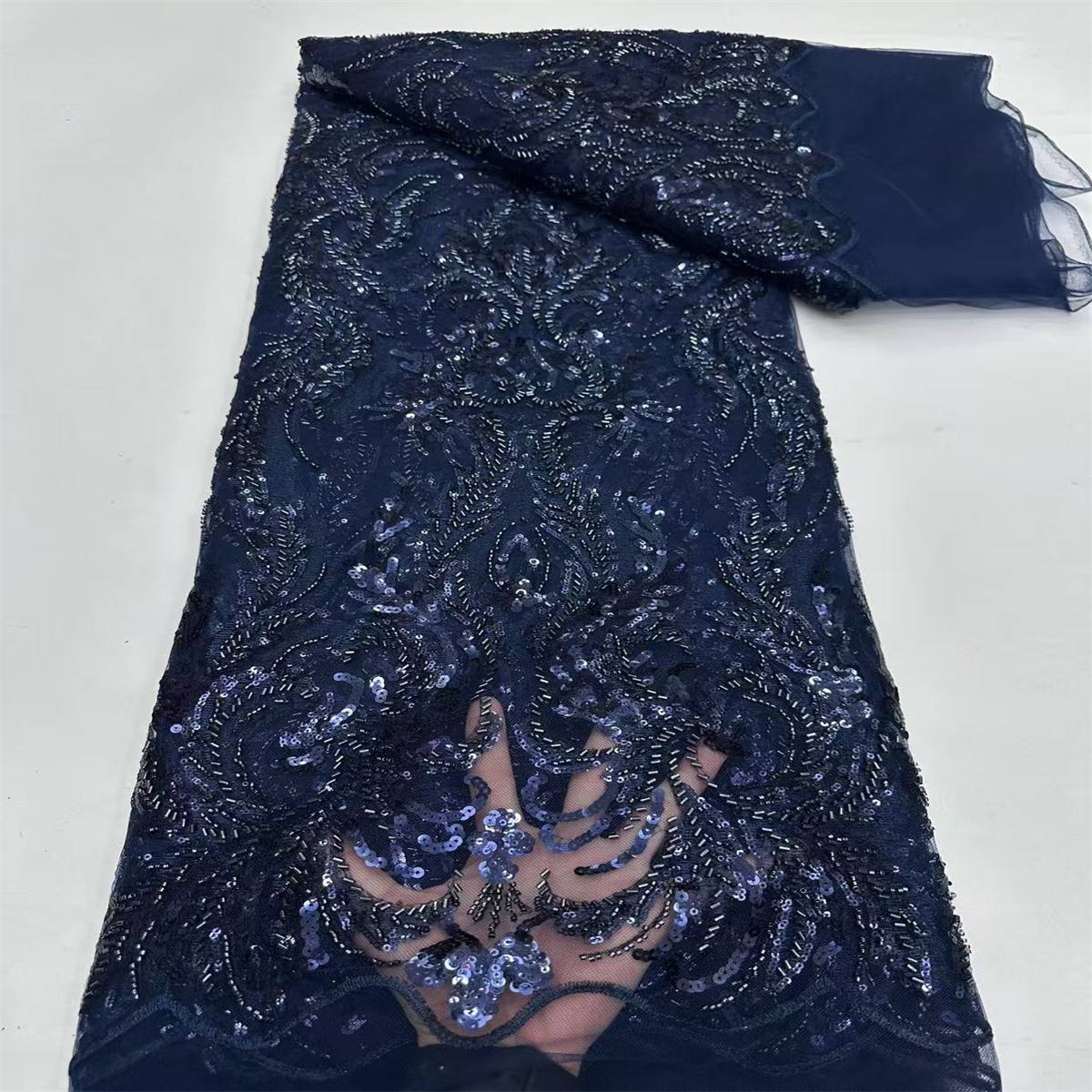 Embellished Beaded Tulle Lace Fabric with Beads | GTIN ZT162