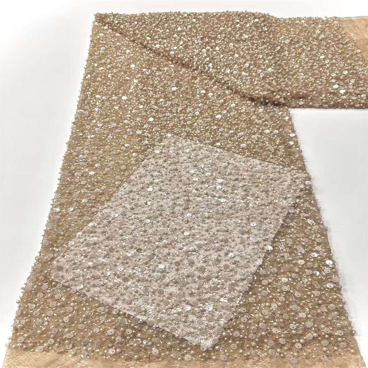 Embellished Beaded Tulle Lace Fabric with Beads | GTIN HN362