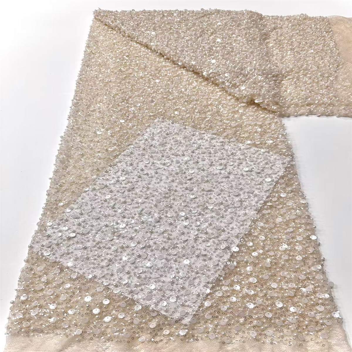 Embellished Beaded Tulle Lace Fabric with Beads | GTIN HN362
