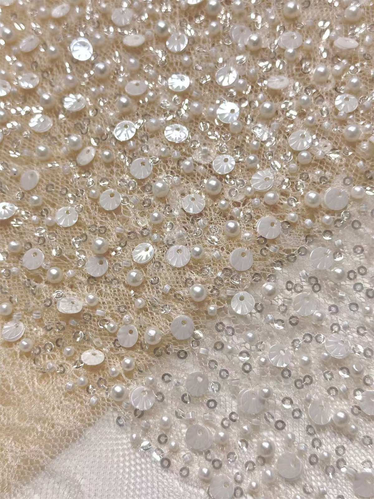 Embellished Beaded Tulle Lace Fabric with Beads | GTIN HN362