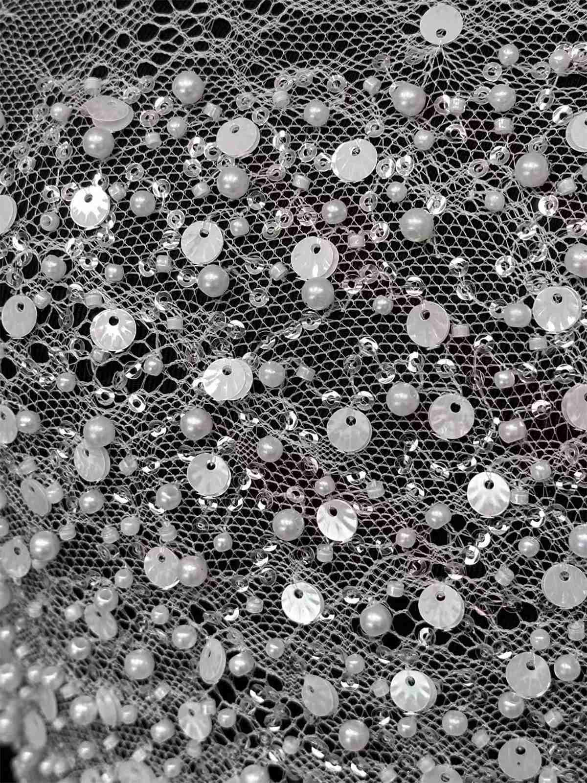 Embellished Beaded Tulle Lace Fabric with Beads | GTIN HN362