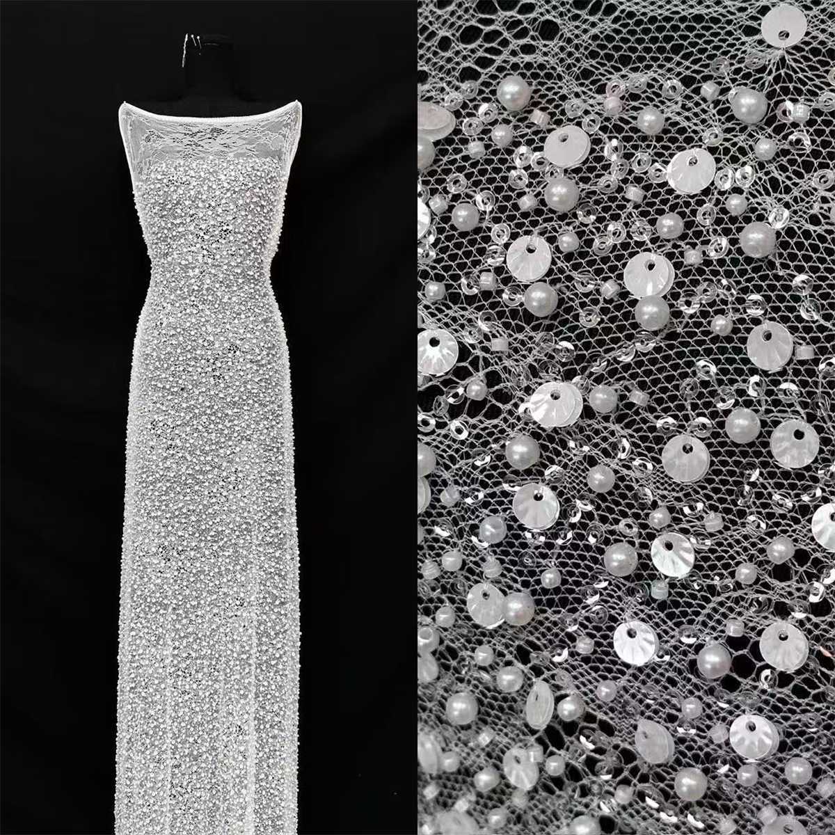 Embellished Beaded Tulle Lace Fabric with Beads | GTIN HN362