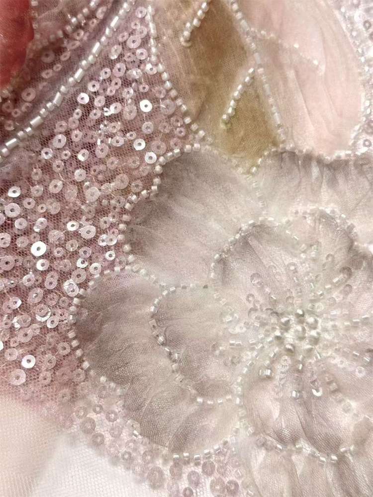 Embellished Beaded Tulle Lace Fabric with Beads | GTIN HN365
