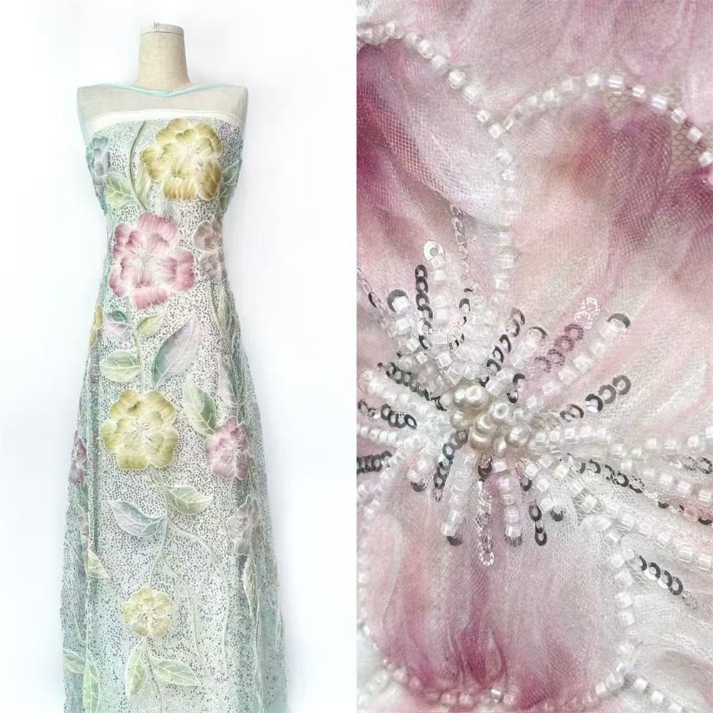 Embellished Beaded Tulle Lace Fabric with Beads | GTIN HN365