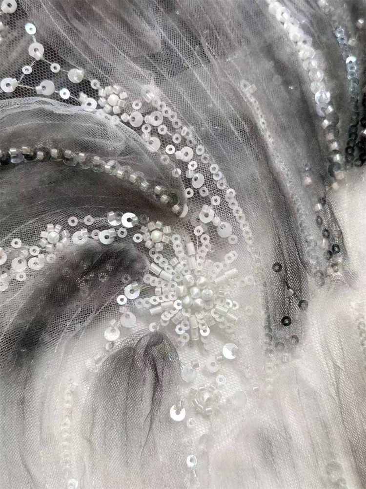 Embellished Beaded Tulle Lace Fabric with Beads | GTIN HN366