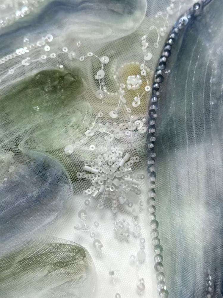 Embellished Beaded Tulle Lace Fabric with Beads | GTIN HN366