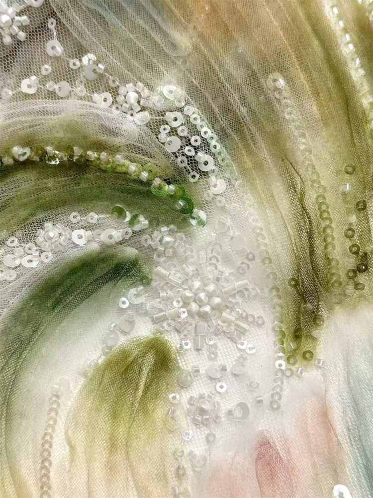 Embellished Beaded Tulle Lace Fabric with Beads | GTIN HN366