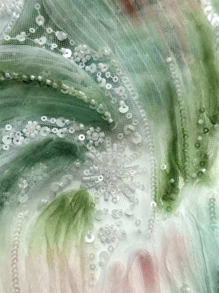 Embellished Beaded Tulle Lace Fabric with Beads | GTIN HN366