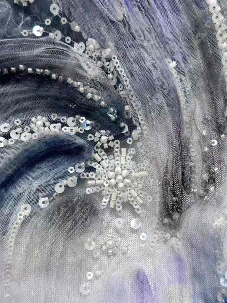 Embellished Beaded Tulle Lace Fabric with Beads | GTIN HN366