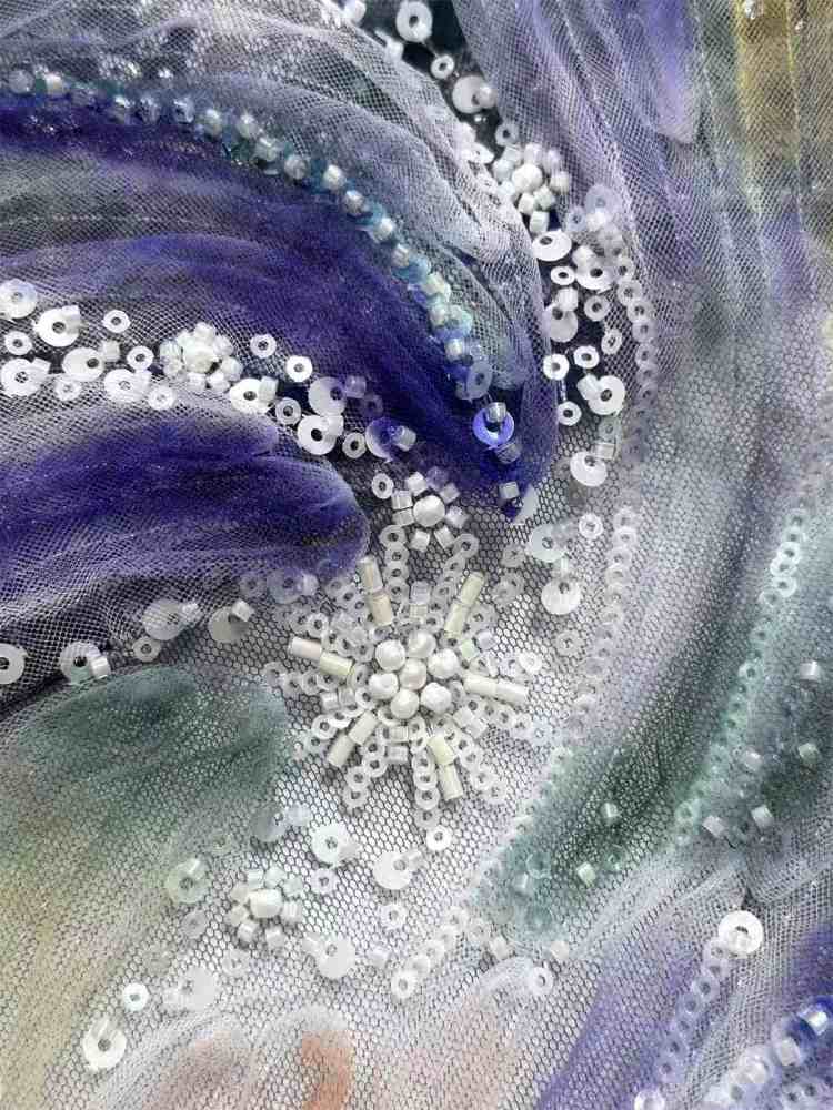 Embellished Beaded Tulle Lace Fabric with Beads | GTIN HN366