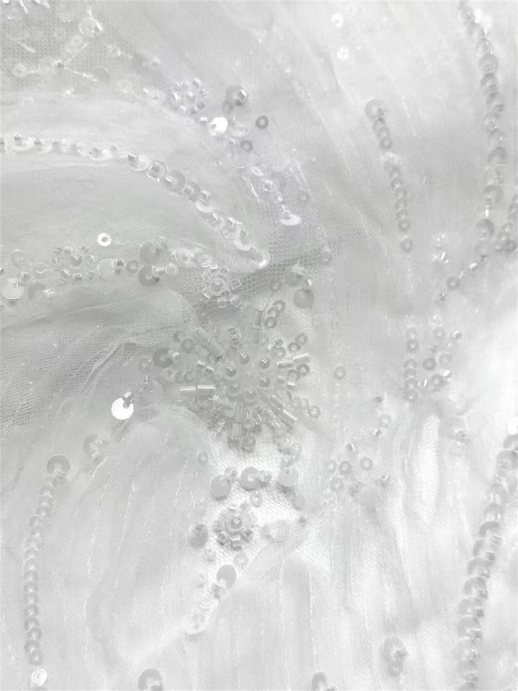 Embellished Beaded Tulle Lace Fabric with Beads | GTIN HN366