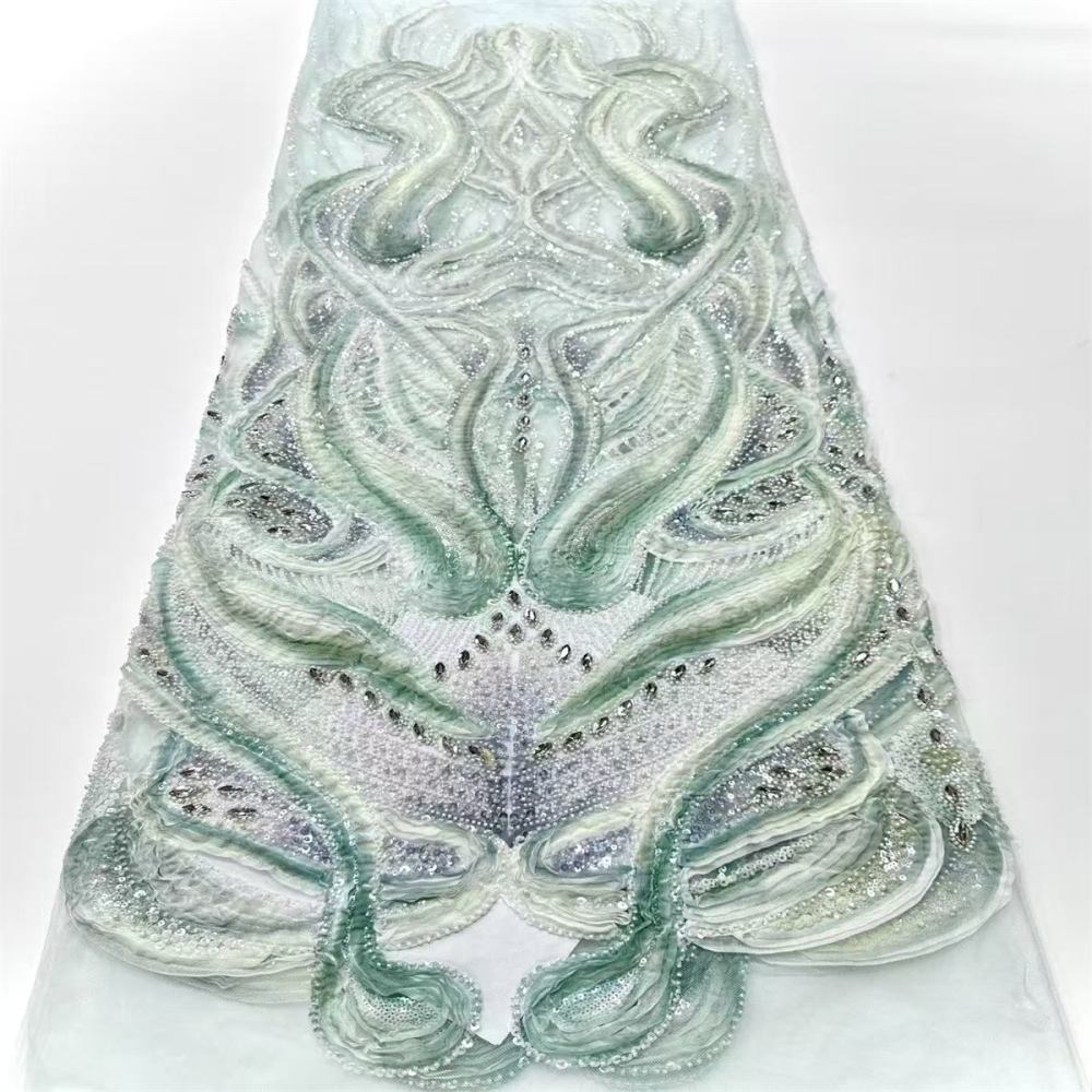 Embellished Beaded 3D Floral Tulle Lace Fabric with Beads | GTIN HN367