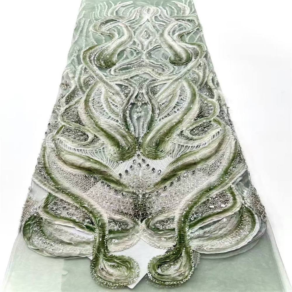 Embellished Beaded 3D Floral Tulle Lace Fabric with Beads | GTIN HN367