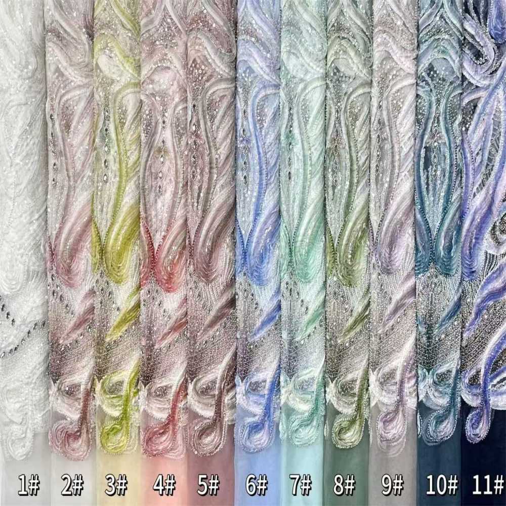 Embellished Beaded 3D Floral Tulle Lace Fabric with Beads | GTIN HN367
